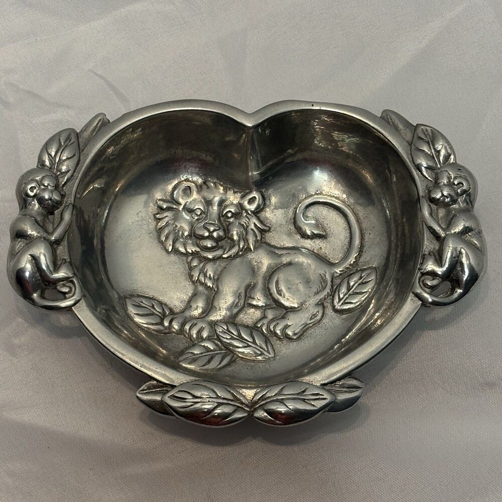 Arthur Court 2005 Lion & Monkeys Silver Metal Candy Dish Collectible Bowl